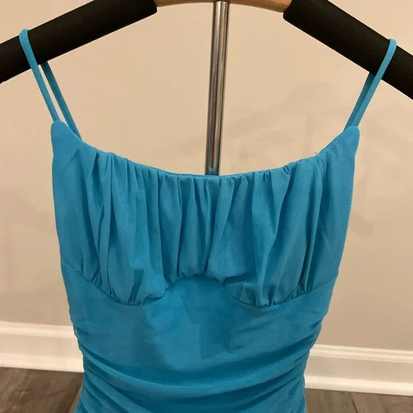 SOLD Lulu's Vibrant Blue Ruched Bodysuit - Picture 2 of 4